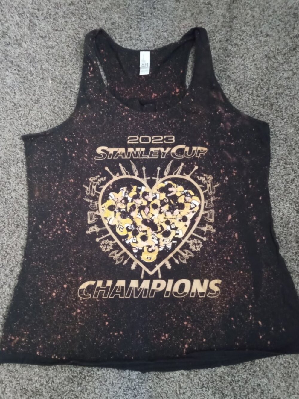 Vegas Golden Knights (VGK) Stanley Cup Champions 2023 Heart Bleach Tie-Dye Shirt